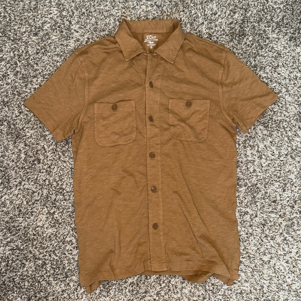 J. Crew Men Camp Collar Garmet Dyed Harbor Short Sleeve Shirt - Small